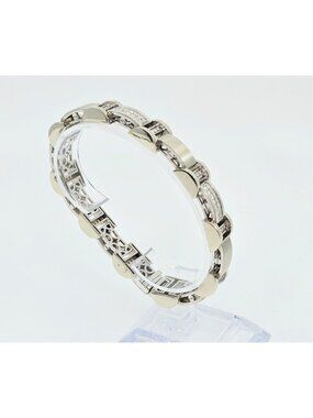 Fancy 14K Karat Solid White Gold Designer Diamond Custom Link Bracelet - 8.50" L